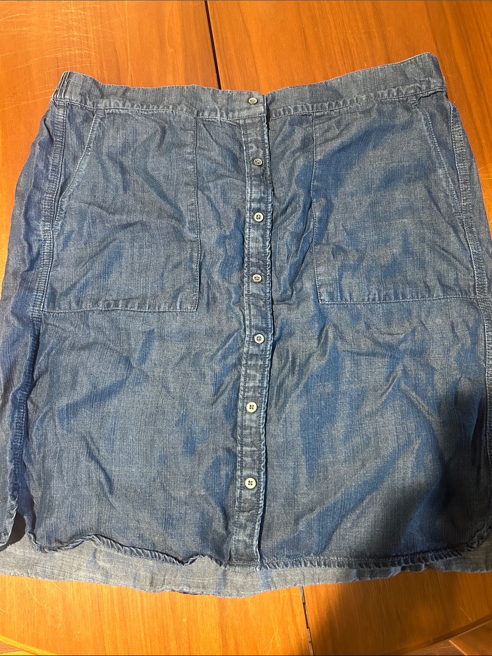 LOFT Chambray Button-Front Mini Skirt in Blue